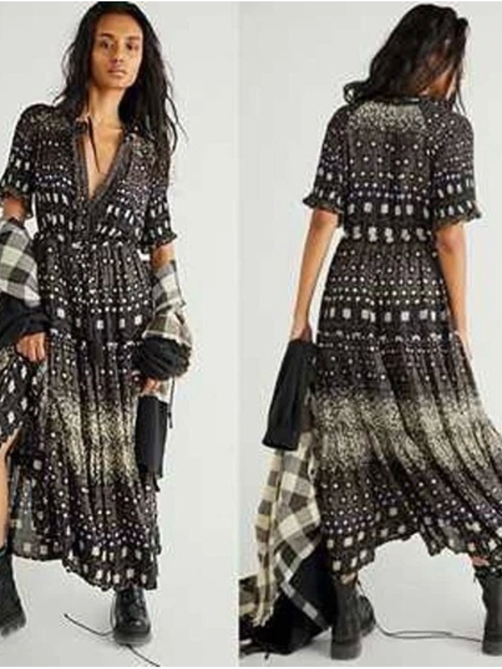 Free People Rare Feelings Black Printed Maxi Dress Size S/P NWT